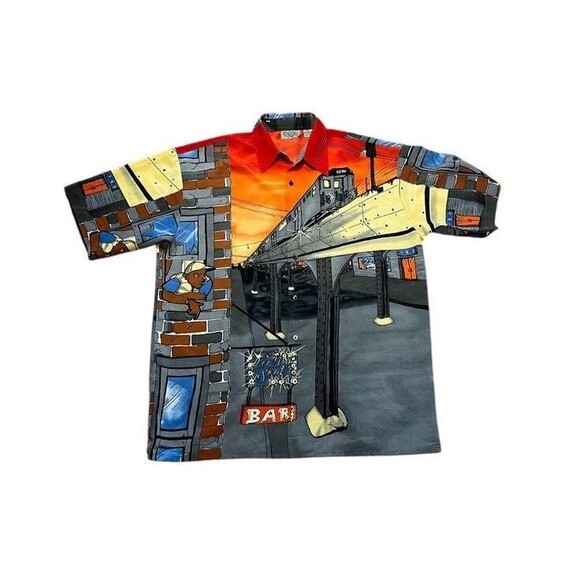 Vintage Up Ro's Shirt Men's Size Large Rap Hip Hop Graffiti Train NYC 90s AOP - Picture 1 of 8